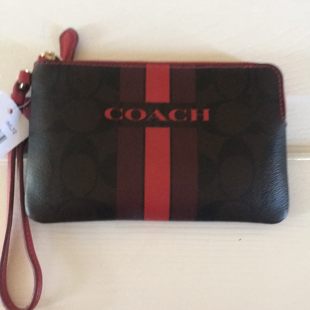 Coach striped Cosmetic wristlet